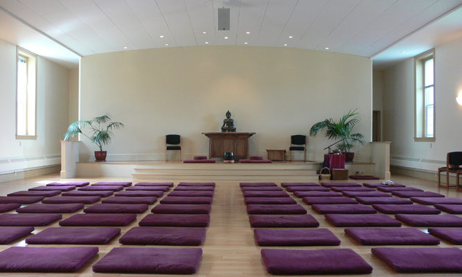 The Retreat Center meditation hall is a light, open space that encourages tranquility and mindfulness.